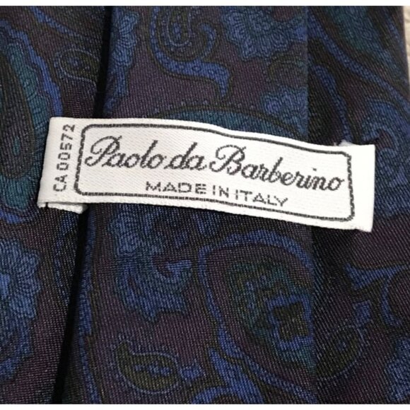Paolo Da Barberino Silk Tie Paisley Navy Blue Necktie Made in Italy - Picture 3 of 3